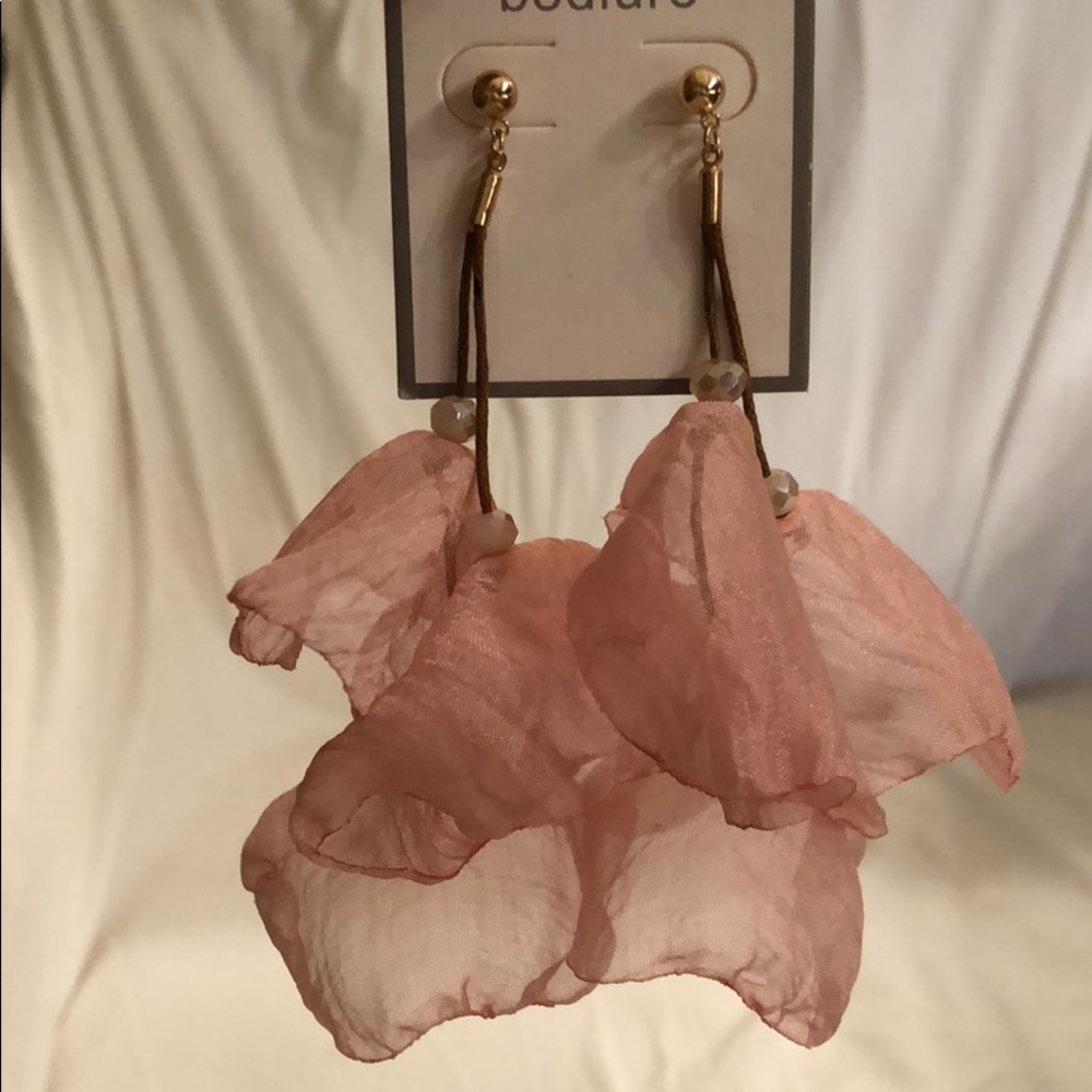 Pink chiffon flower drop earrings with beading